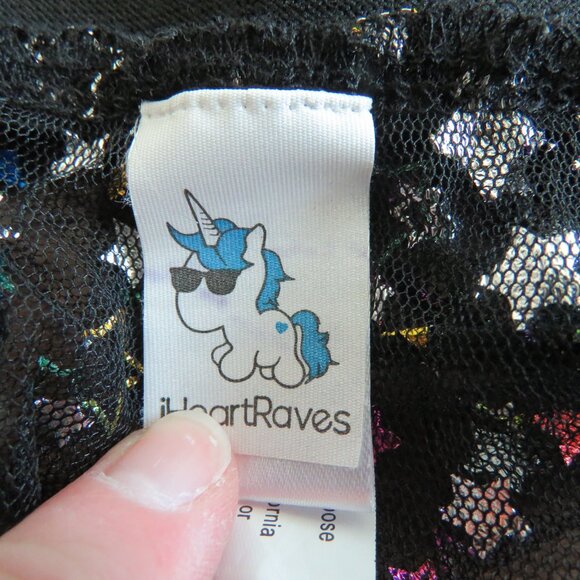 IHEARTRAVES Rainbow Stars Open Front Black Mesh Mini Skirt Festival Rave Size S - Picture 14 of 15